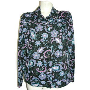THE TOG SHOP Jacket Women's Size L Purple Pink Floral Cotton LS Button Blazer